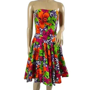 AJ Bari Dress 8 Women Floral Fit Flare Strapless All Over Print Bow Zip Formal